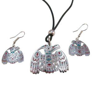 Joe Wilson Raven the Cultural Hero Pendant Necklace and Pierced Earrings Canada